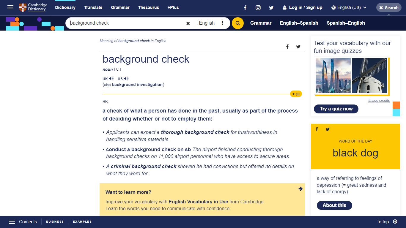 BACKGROUND CHECK | definition in the Cambridge English Dictionary